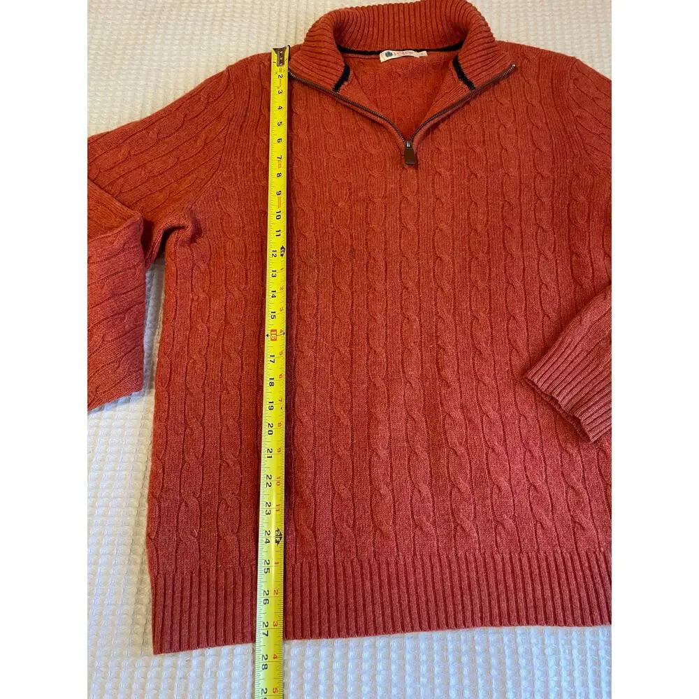 J. Crew Men's Lambs Wool Cable Knit Zip Up Pull On Henley Sweater Large Orange
